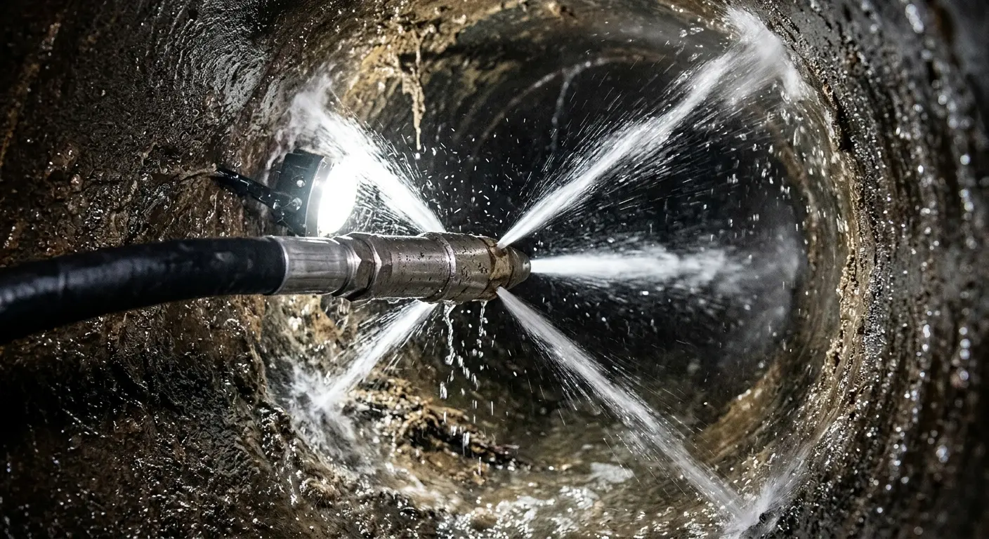 High-pressure hydro jetting nozzle cleaning sewer pipe for Sewer Cleanout in Honeygo